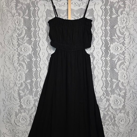 NWT Sage The Label Linen-Blend Cut-Out Midi Dress Black M - Picture 1 of 12